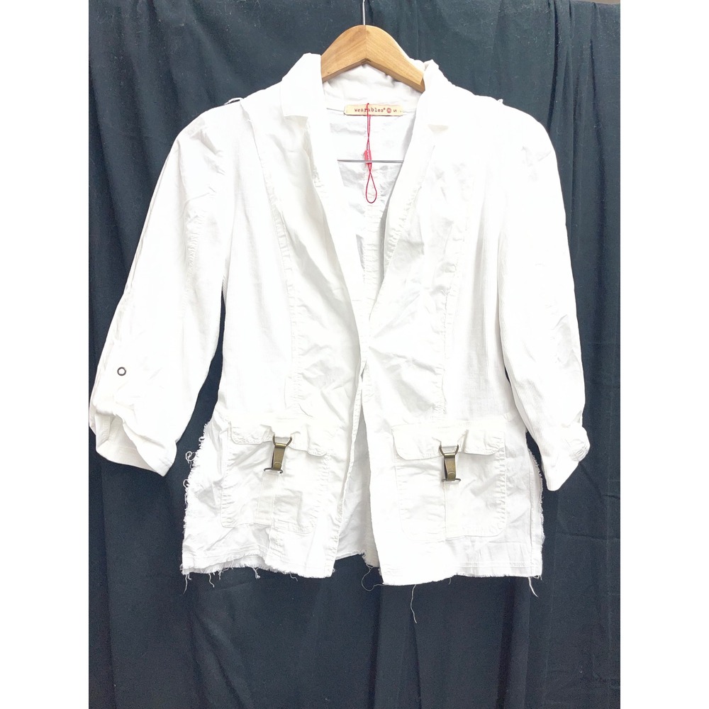 Wearables by Flax White Corduroy Frayed Hem Utility Blazer Jacket Small